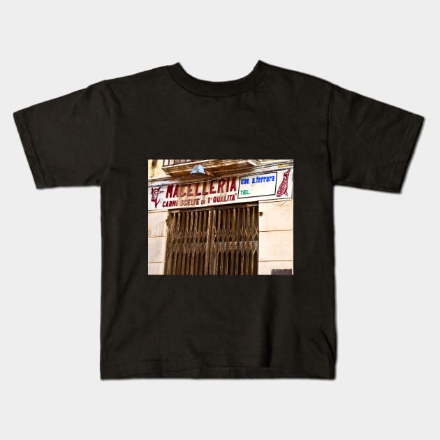 Old Butcher Shop in Marsala Kids T-Shirt by SILVA_CAPITANA